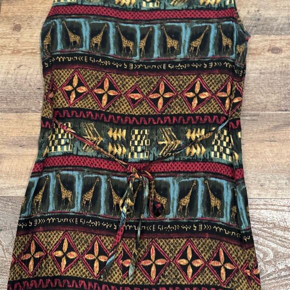 VTG 90s Just in Thyme Sleeveless Midi Shift Dress 8 Tie Back Giraffe Geo Print - Picture 3 of 7